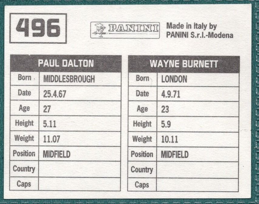 Panini Sticker Burnett / Dalton Plymouth Argyle No.496