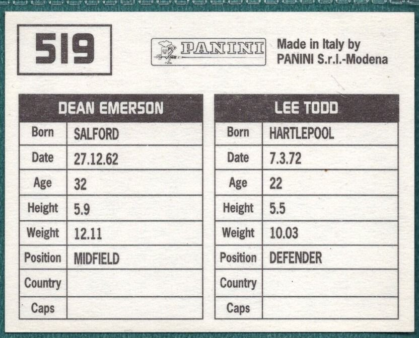Panini Sticker Todd / Emerson Stockport County No.519