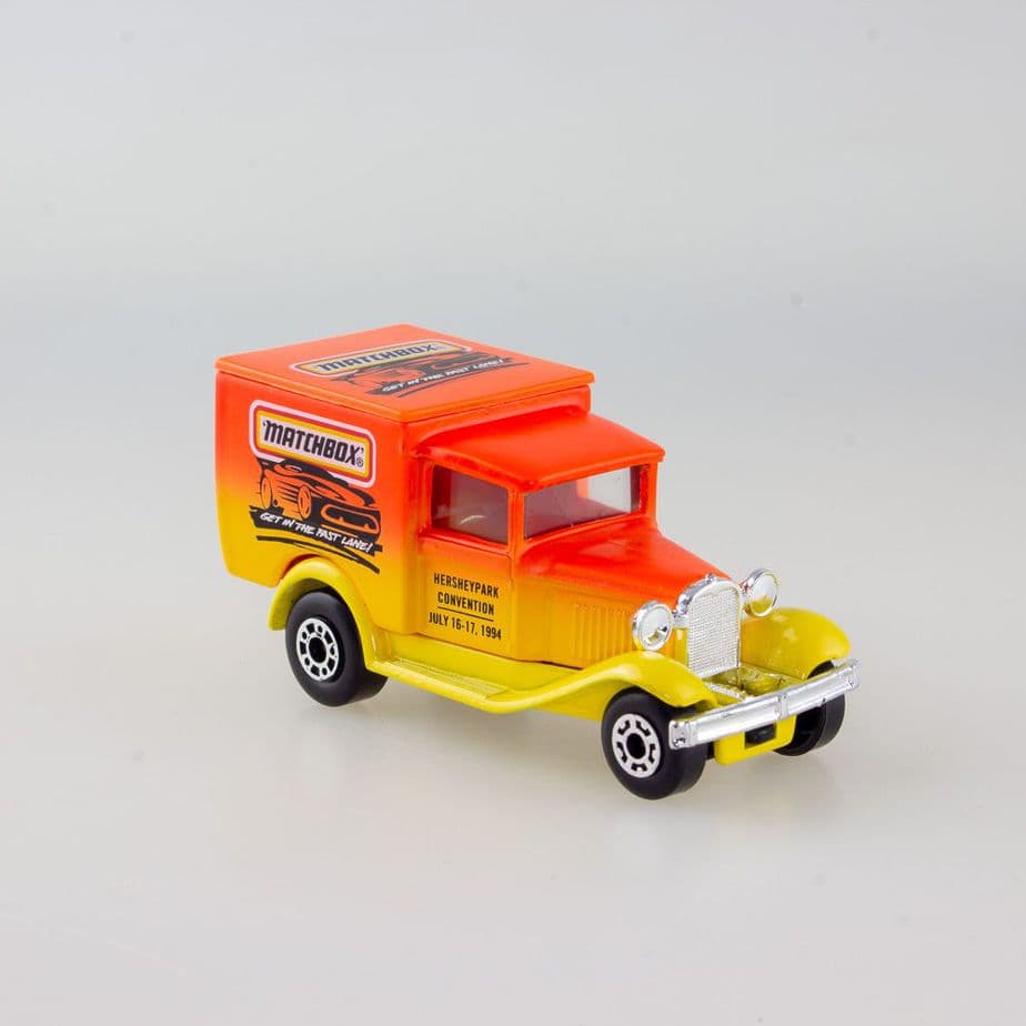 Matchbox Promo Model A Ford from Hershey Park Convention July 16-17, 1994. The Model A Ford Delivery Van comes In striking Matchbox Colours. It comes Mint condition with no paint loss or wear. It also comes in a Near Mint white promo box which are each individually numbered on the inside.