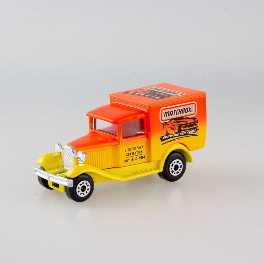 Matchbox Promo Model A Ford from Hershey Park Convention July 16-17, 1994. The Model A Ford Delivery Van comes In striking Matchbox Colours. It comes Mint condition with no paint loss or wear. It also comes in a Near Mint white promo box which are each individually numbered on the inside.