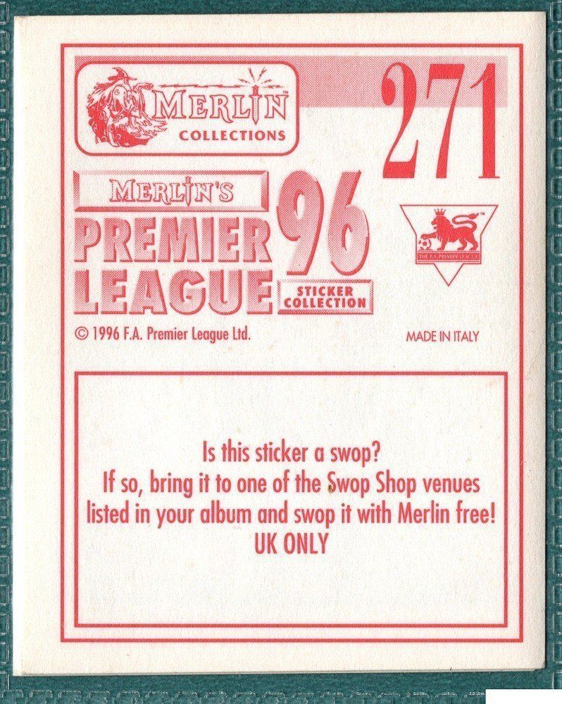 Merlin Premier League 96 Sticker - Glenn Hoddle Chelsea FC No. 271