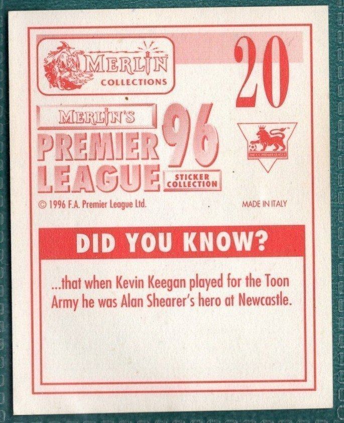 Merlin Premier League 96 Sticker – Chris Sutton Blackburn Rovers No. 20 Picture 2