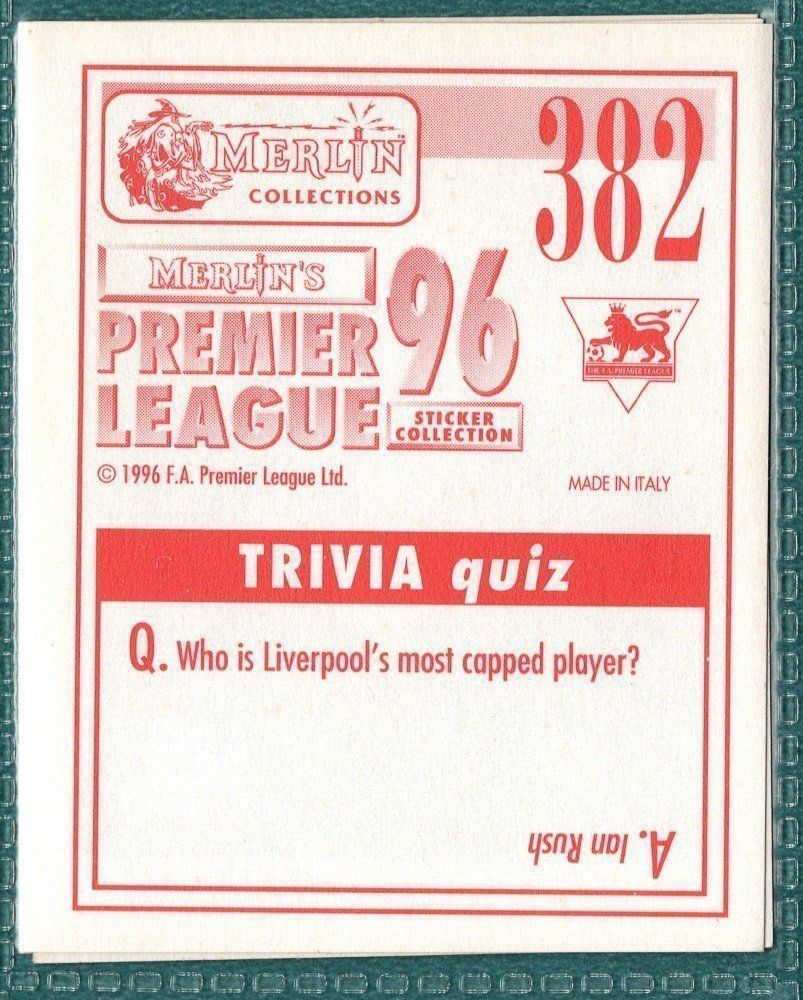 Merlin Premier League 96 Sticker - Dave Watson Everton No. 382 Picture 2
