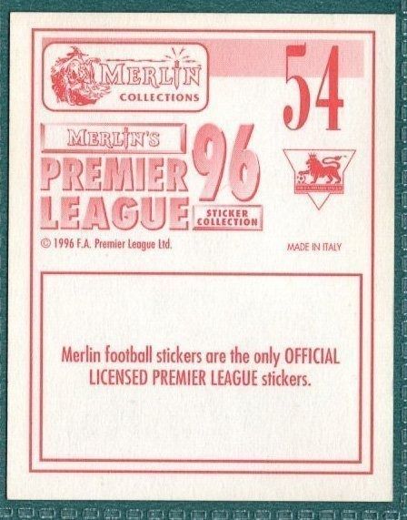 Merlin Premier League 96 Sticker – Frank Clark Nottingham Forest No. 54