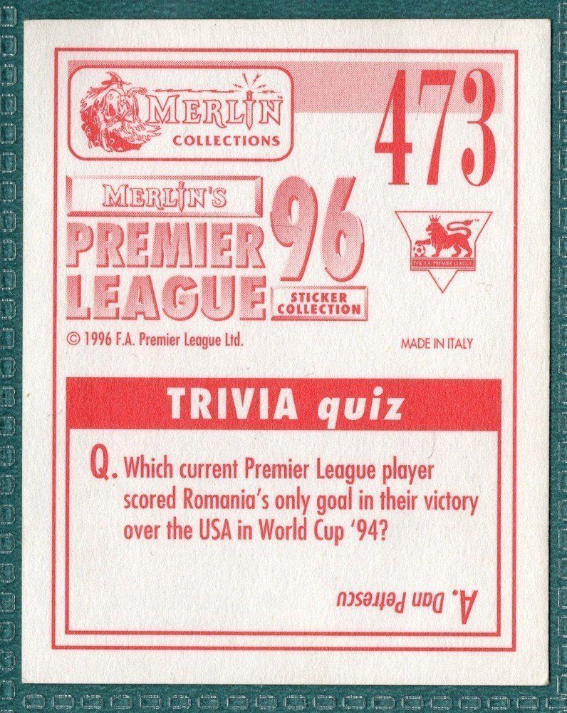 Merlin Premier League 96 Sticker – Franz Carr Aston Villa No. 473 Picture 2