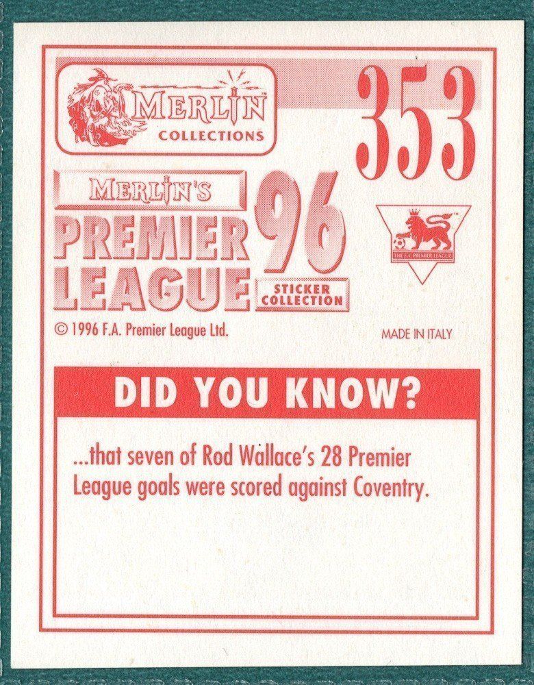 Merlin Premier League 96 Sticker - Ludek Miklosko West Ham United No. 353 Picture 2