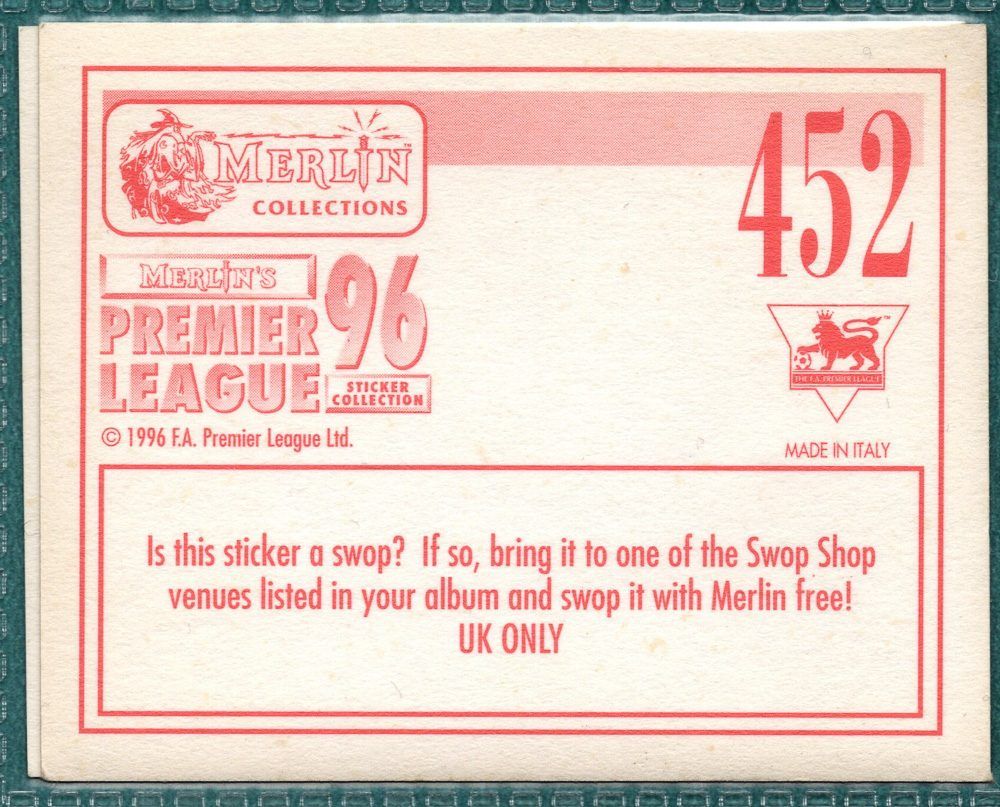 Merlin Premier League 96 Sticker – Nicky Summerbee Leading Player No. 452 Picture 2