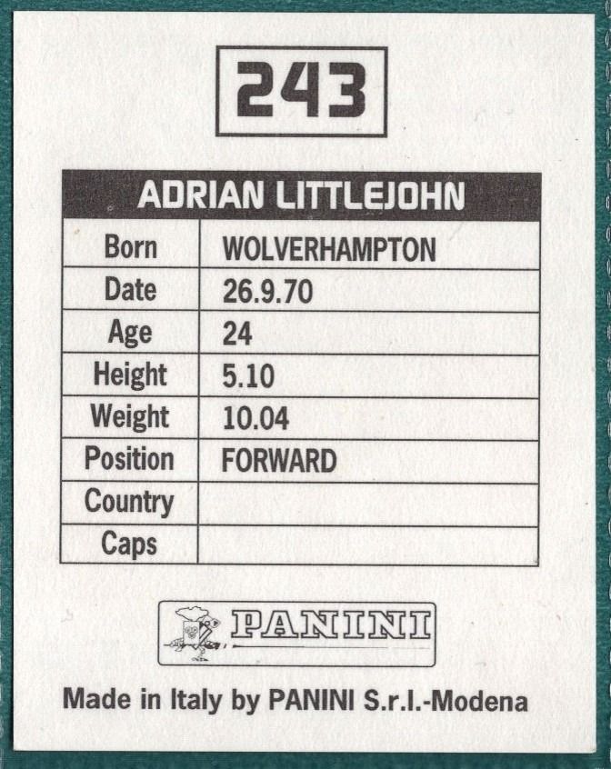 Panini Sticker Adrian Littlejohn Sheffield United No.243