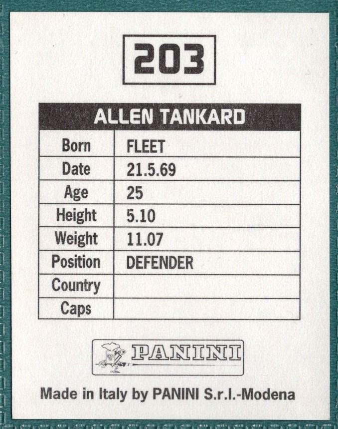 Panini Sticker Allen Tankard Port Vale No.203