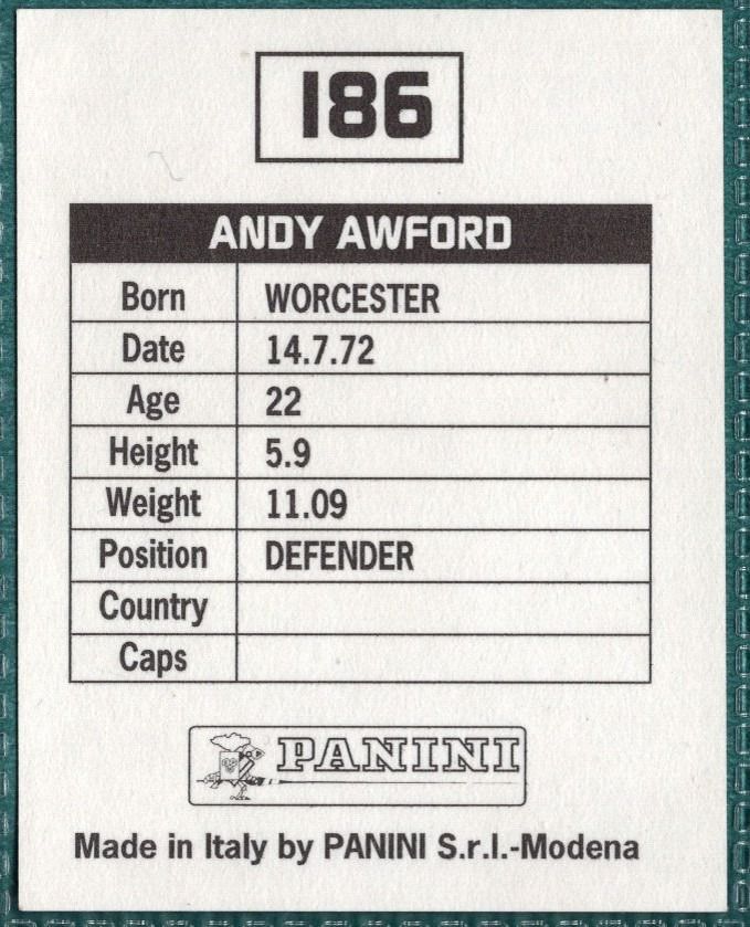 Panini Sticker Andy Awford Portsmouth No.186