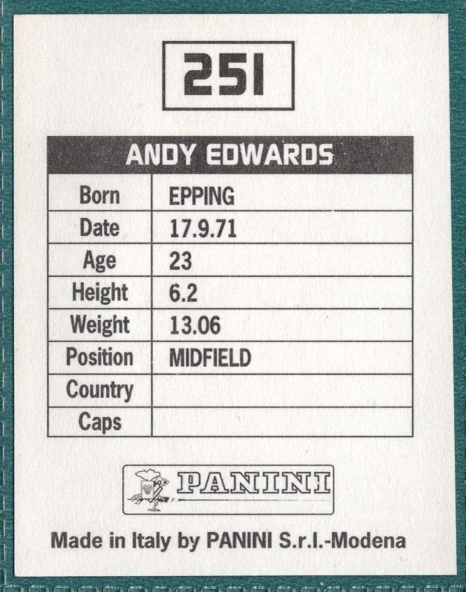 Panini Sticker Andy Edwards Southend United No.251
