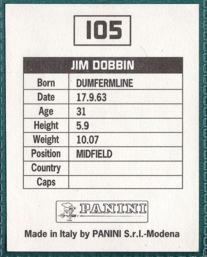 Panini Sticker Jim Dobbin Grimsby Town No.105