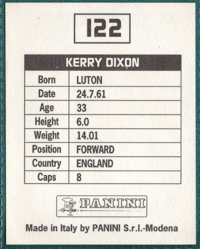 Panini Sticker Kerry Dixon Luton Town No.122
