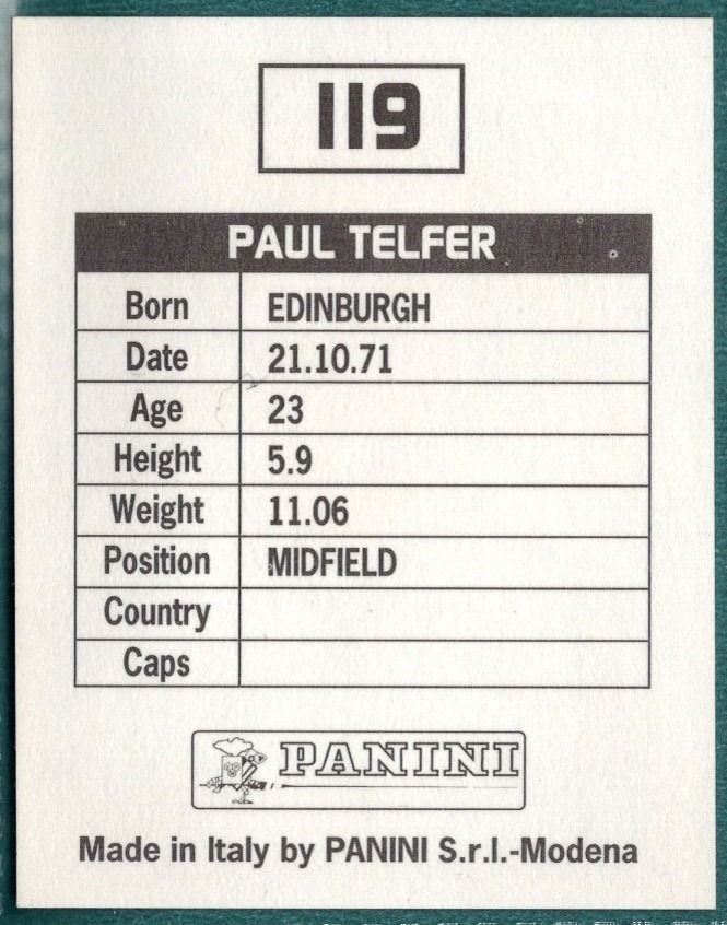 Panini Sticker Paul Telfer Luton Town No.119 - Football League 95 Picture 2