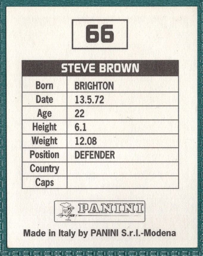 Panini Sticker Steve Brown Charlton Athletic No.66 - Football League 95