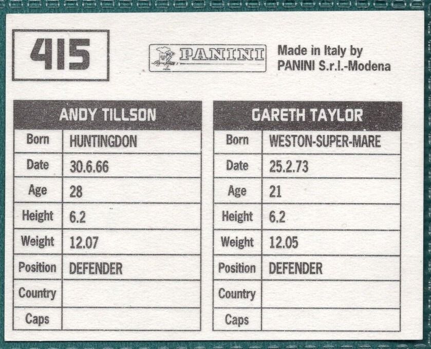 Panini Sticker Taylor / Tillson Bristol Rovers No.415
