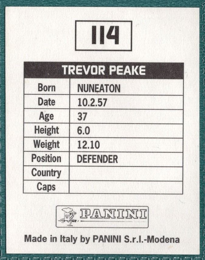 Panini Sticker Trevor Peake Luton Town No.114