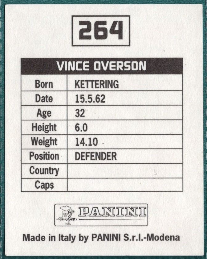 Panini Sticker Vince Overson Stoke City No.264