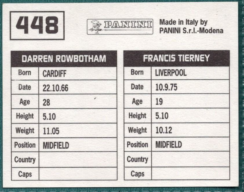Panini Sticker Tierney / Rowbotham Crewe Alexandra No.448