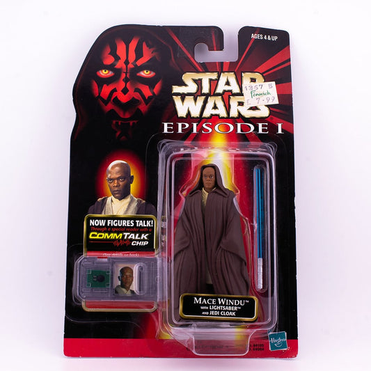 Star Wars Episode 1 Mace Windu Action Figure & Comm Talk Chip Unopened