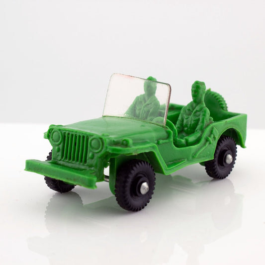 Tomte Laerdal Norway, 2 Jeep Willys 1962 Vintage Green Vinyl Plastic Model