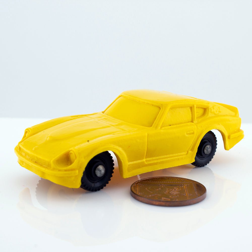 Tomte Laerdal Norway, 28 Datsun 240Z 1973 Vintage Yellow Vinyl Plastic Model