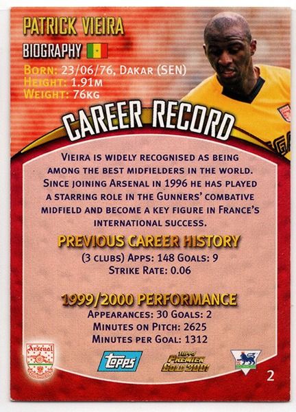 Patrick Vieira Arsenal Midfielder, No.2