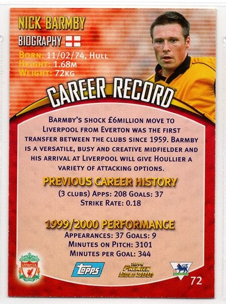 Nick Barmby Liverpool FC, No.72