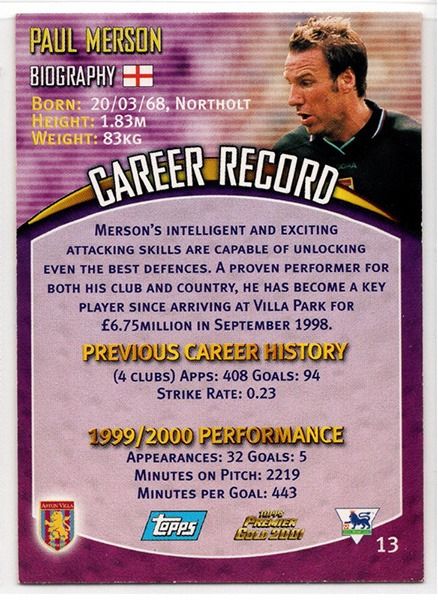 Paul Merson Aston Villa Midfielder, No.13