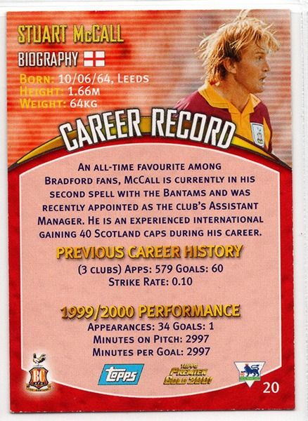 Stuart McCall Bradford City, No.20