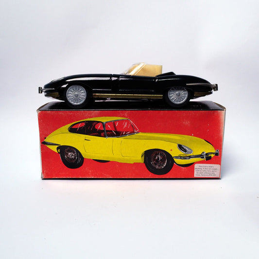 Vintage 1/18 Scale Jaguar E - Type Tinplate Friction Car Made in Hungary By Lemezarugyar