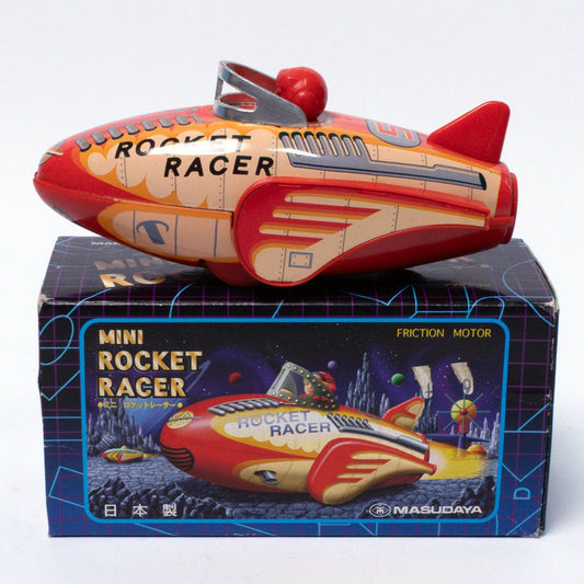 Vintage 1997 Masudaya Mini Rocket Racer Friction Tin Toy Replica Mint & Boxed