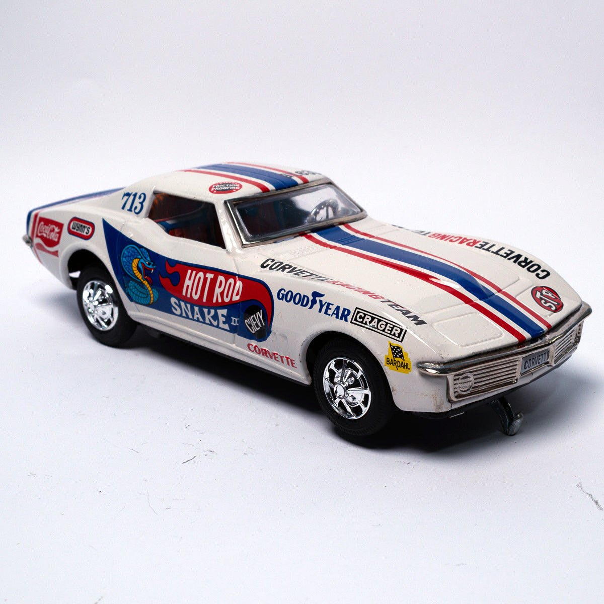 Vintage Rusher Stingray Corvette C - 639 Taiyo Bump 'n Go Tinplate Toy Car MIB