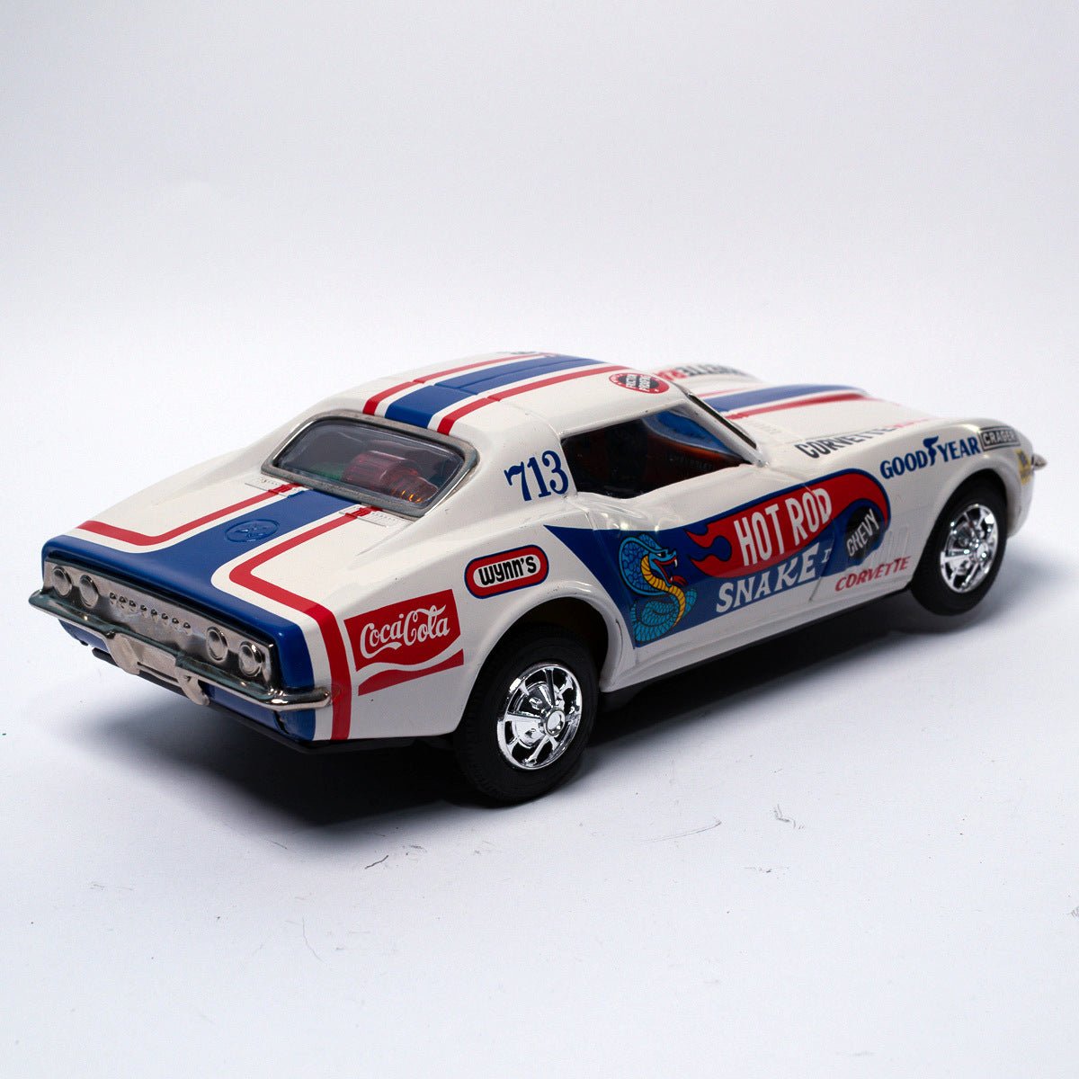 Vintage Rusher Stingray Corvette C - 639 Taiyo Bump 'n Go Tinplate Toy Car MIB