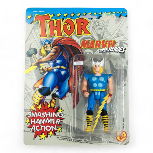 Vintage Toy Biz Thor, Long Accessories, Marvel Super Heroes Carded Figure Opened - DT Collectable Toys