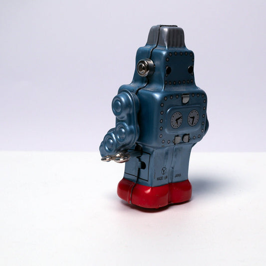Vintage Yonezawa Smoking Spaceman Robot in Blue Excellent Working Condition