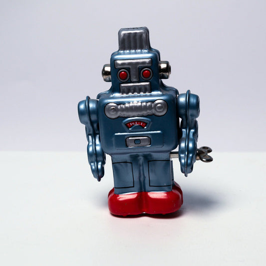 Vintage Yonezawa Smoking Spaceman Robot in Blue Excellent Working Condition